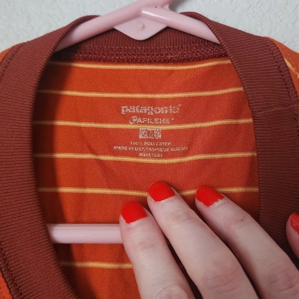 PATAGONIA Capilene Retro base layer capilene shirt orange stripe ringer size M